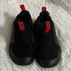 Champion Kids Black Sneakers with Red Highlights
